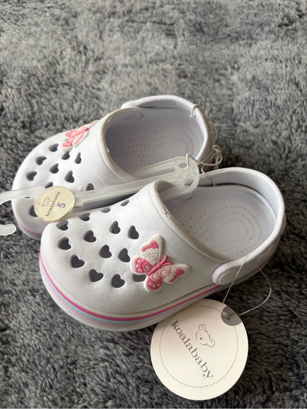 Koala Kids White Clogs with Pink Butterfly and Heart Cutouts